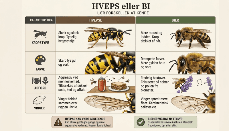 Hvordan kender man forskel på hvepse og bier?
